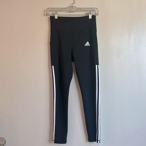 Adidas Aeroready Black and White Leggings with Signature Stripes